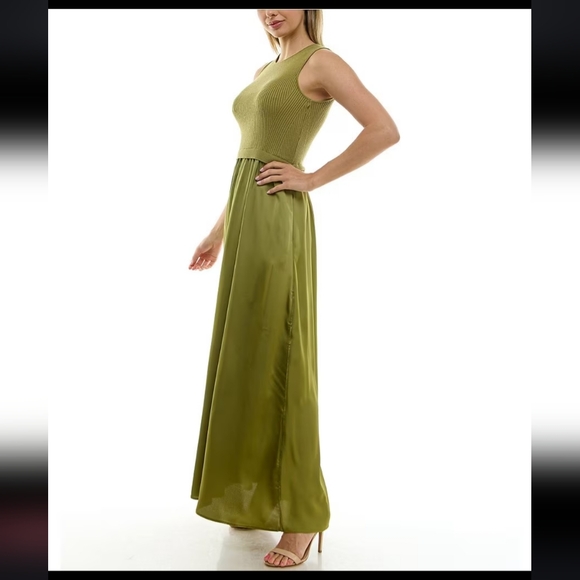 NWT Taylor Mix Media Knit Bodice, Satin Skirt Maxi Dress - Picture 3 of 4